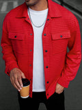 Red Waffle Textured Button Front Shirt Jacket