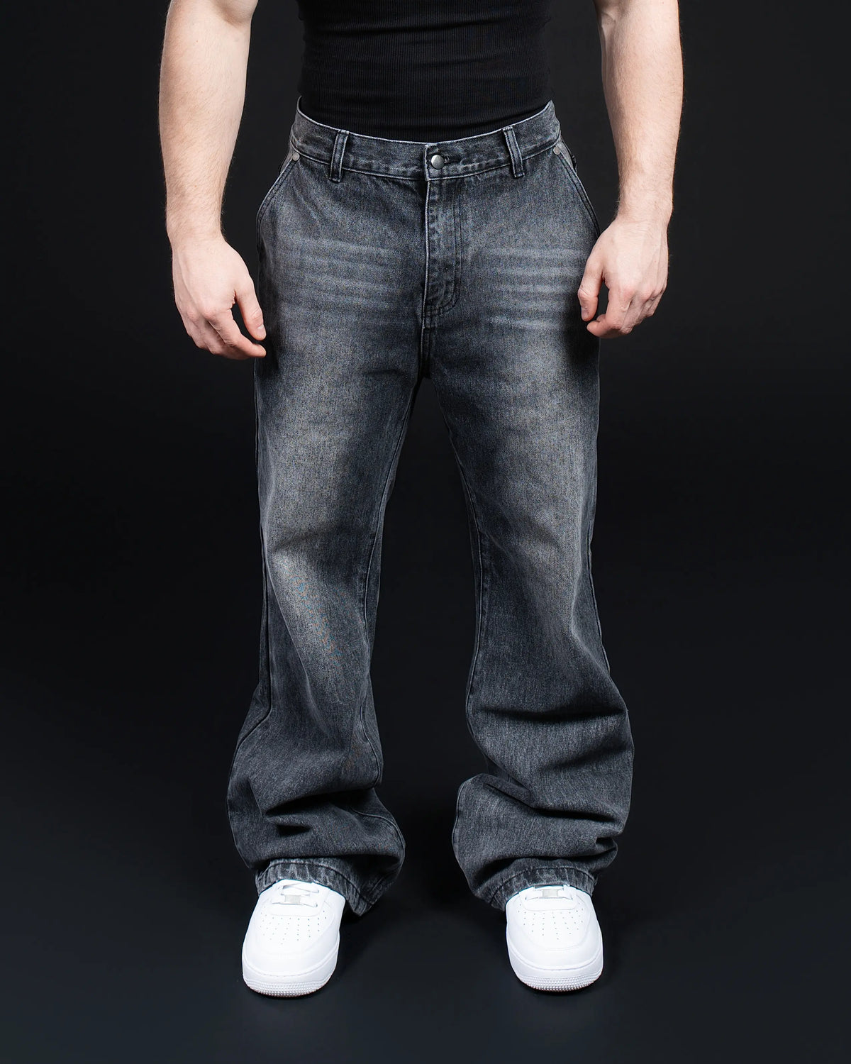 Faded Black Wide Leg Denim Jeans
