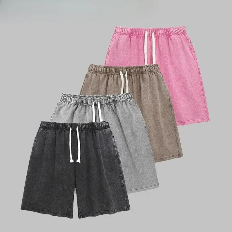 Acid Washed Drawstring Cotton Shorts Four Pack