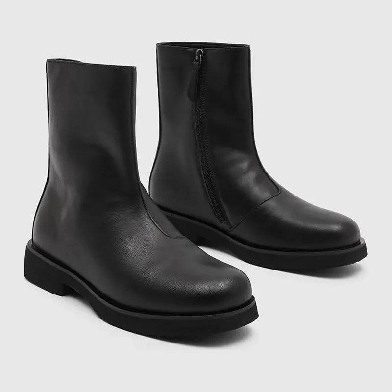 Black Leather-Look Ankle Boots with Side Zip