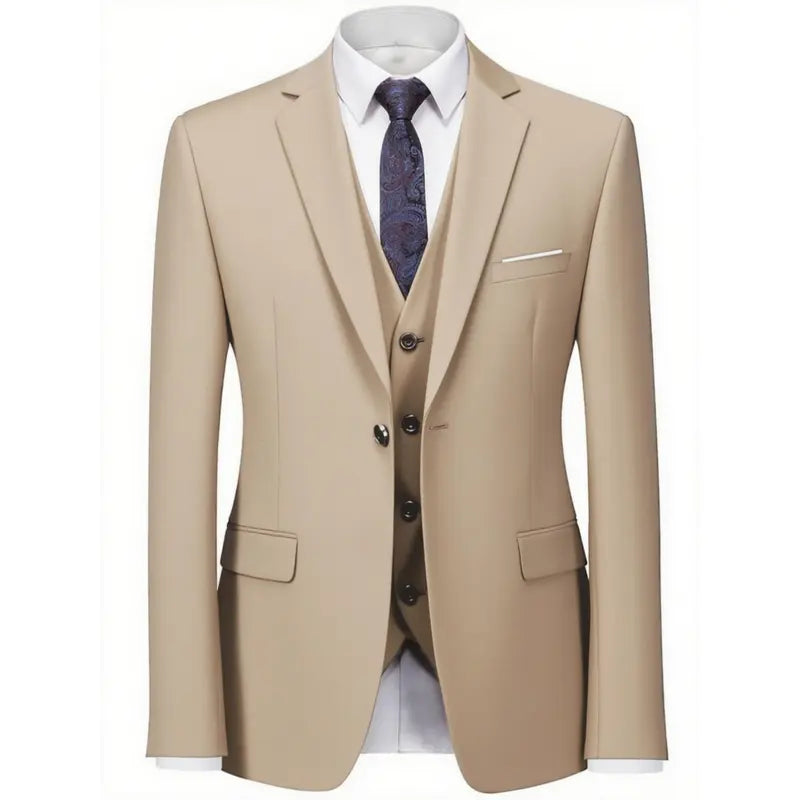 Tan Three-Piece Suit with Vest and Trousers