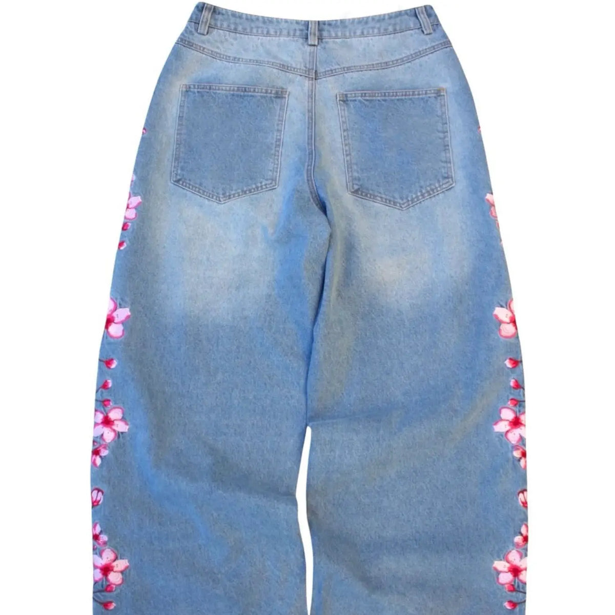 Light Blue Baggy Jeans with Cherry Blossom Embroidery