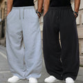 Gray and Black Drawstring Wide Leg Sweatpants