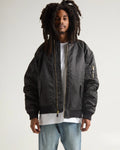 Black Nylon Zip Front Bomber Jacket