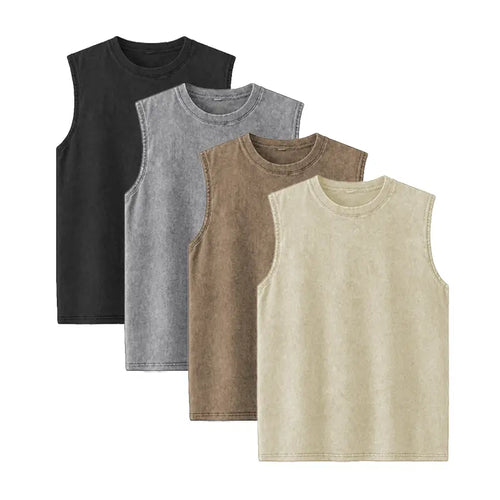 Acid Wash Cotton Sleeveless Tank Tops Four Colors