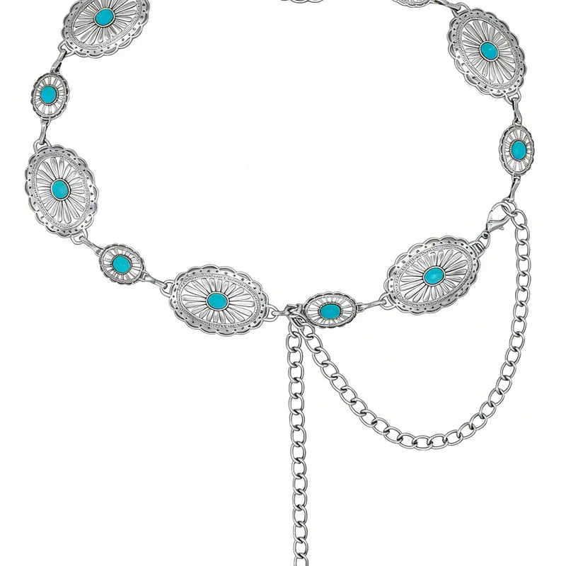 Gold Tone Oval Medallion Chain Waist Belt