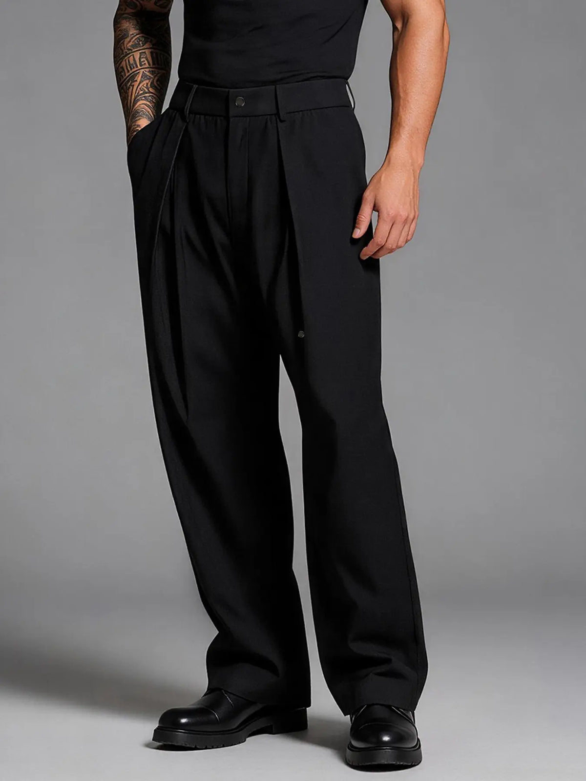 Black Pleated Wide Leg Trousers