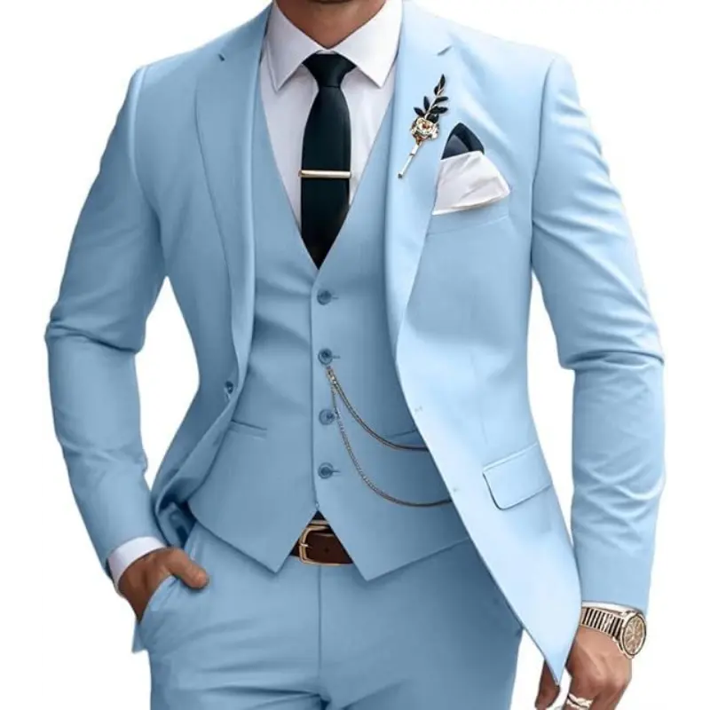 Light Blue Three-Piece Suit with Vest