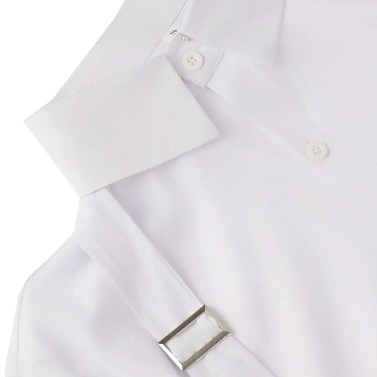 White Button-Down Shirt with Shoulder Strap Detail