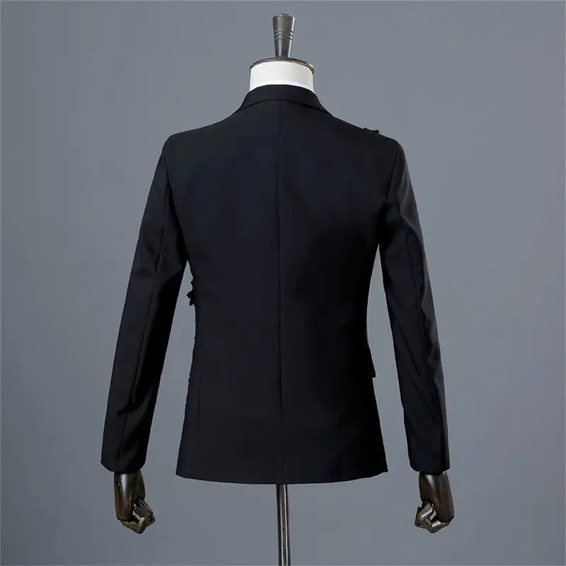 Black Two-Piece Suit with Beaded Floral Appliqué