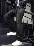 Faded Black Straight Jeans with Glitter Accents
