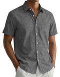 Gray Short-Sleeve Button-Up Shirt with Chest Pocket