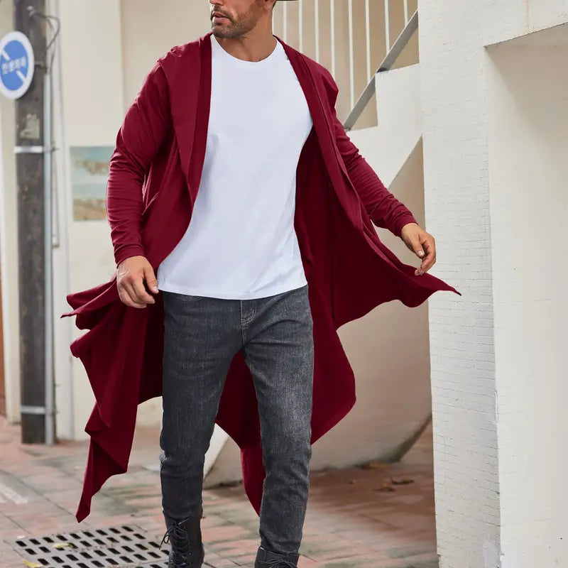 Orange Open-Front Long Drape Cardigan