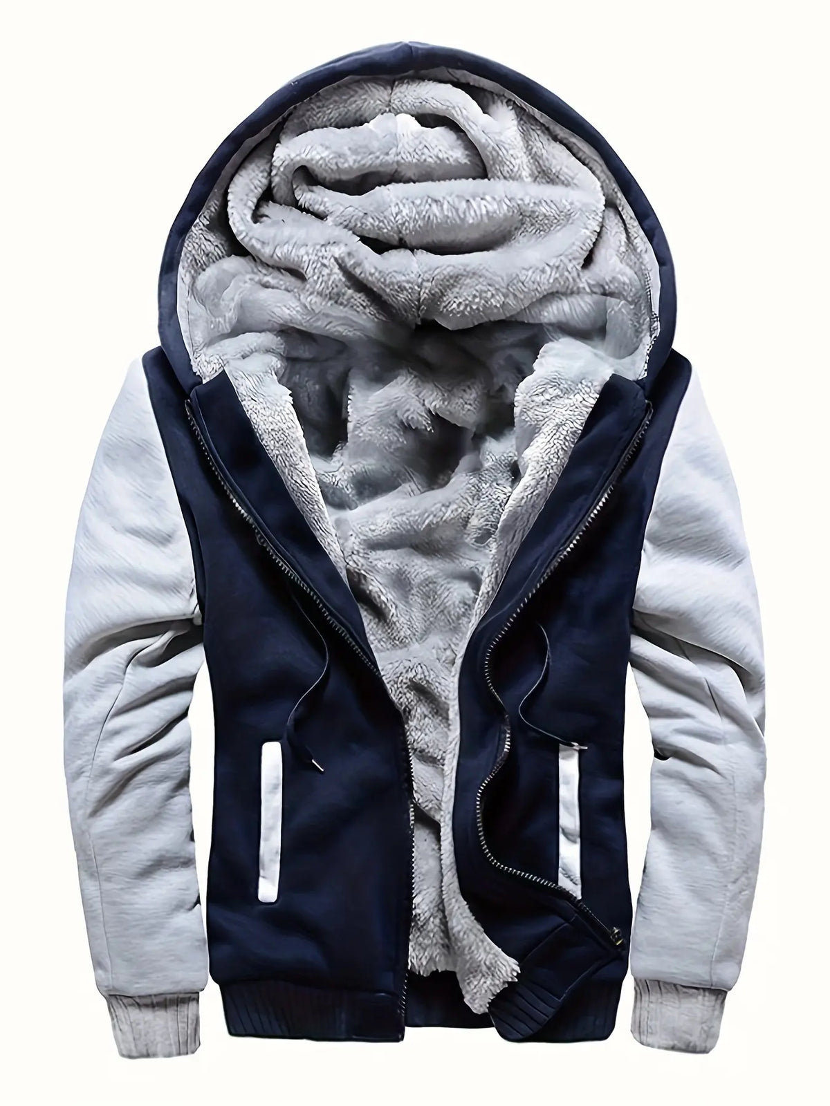 Navy and Grey Fleece Lined Zip Hoodie