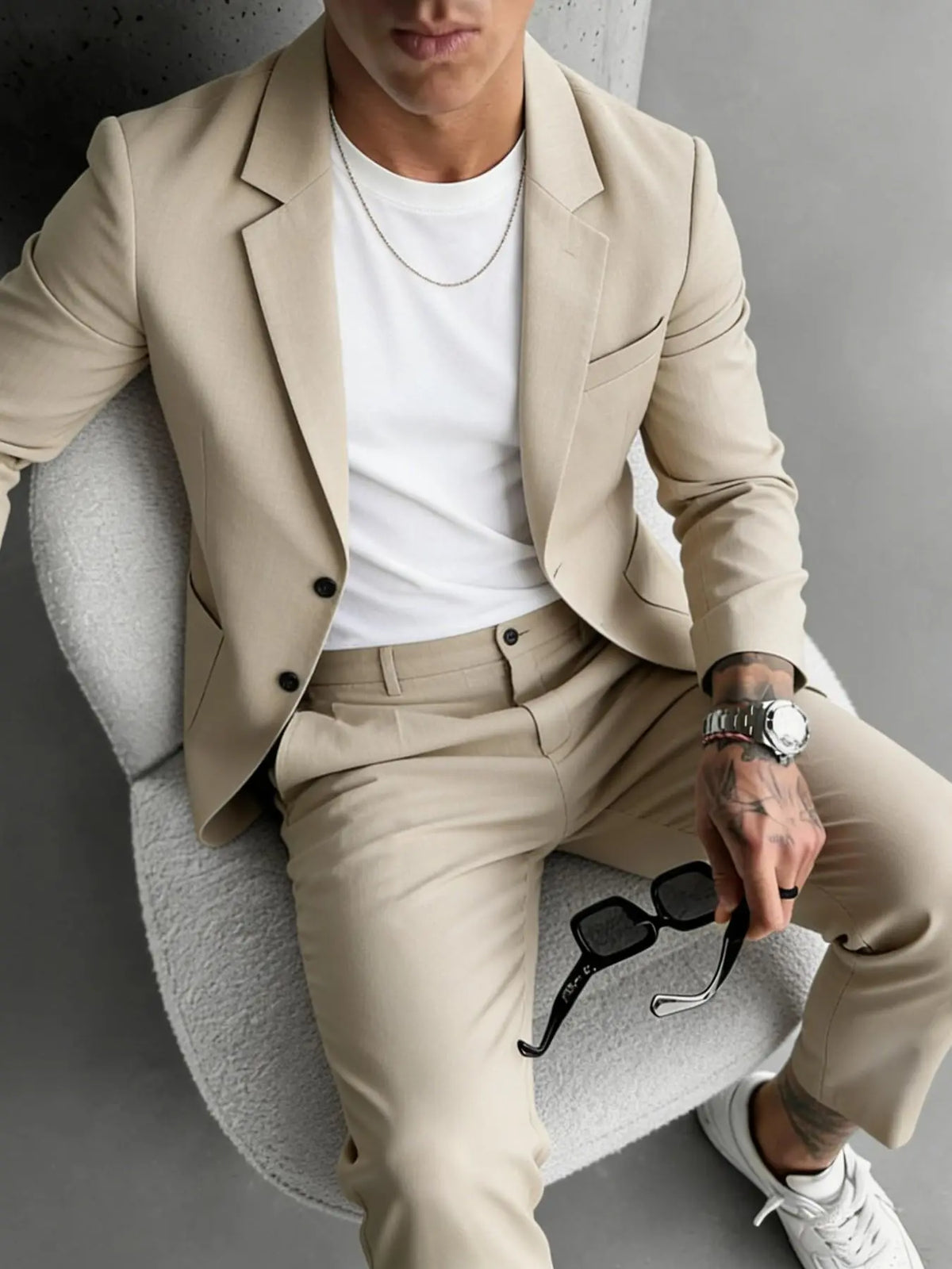 Men's Beige Blazer and Trousers Suit Set