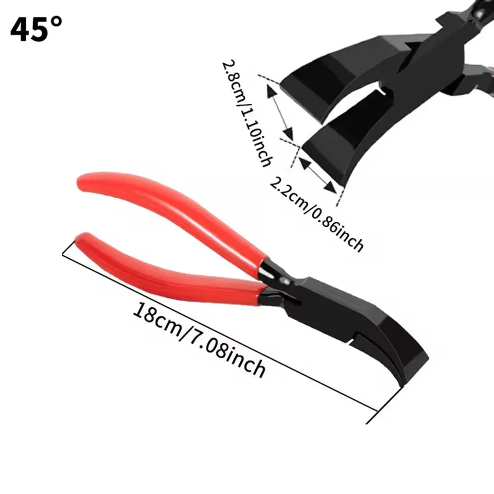Three Bent-Jaw Sheet Metal Pliers with Red Handles