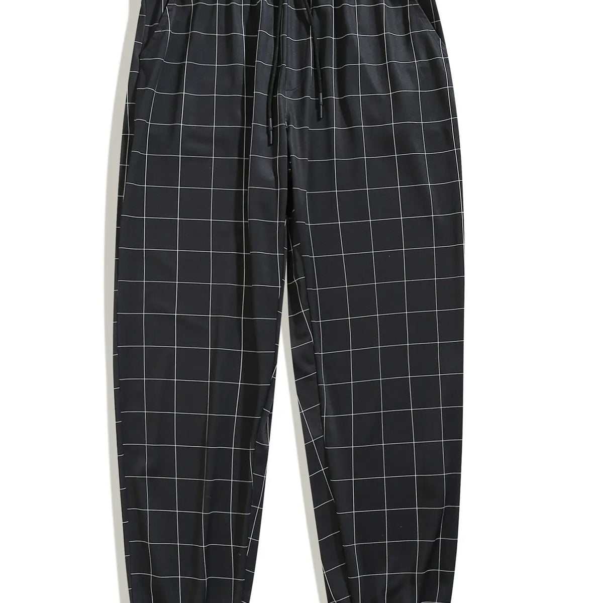 Light Blue Windowpane Check Tapered Trousers