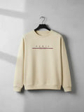 Cream Crew Neck Pullover Sweatshirt with Chest Print