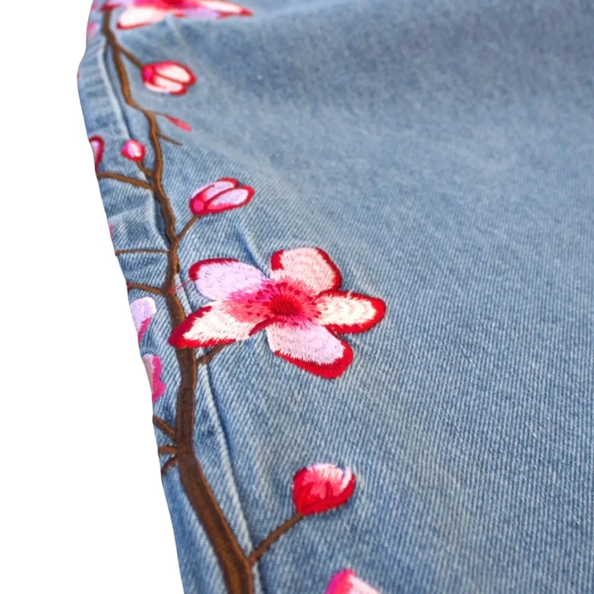 Light Blue Baggy Jeans with Cherry Blossom Embroidery