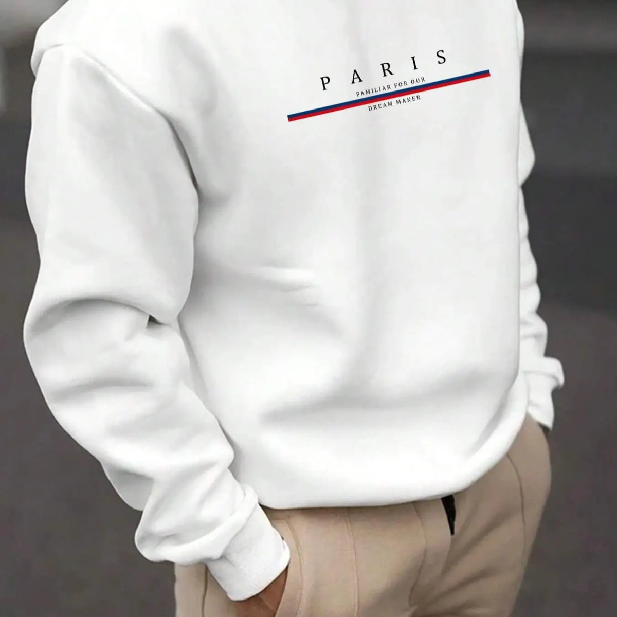 Cream Crew Neck Pullover Sweatshirt with Chest Print