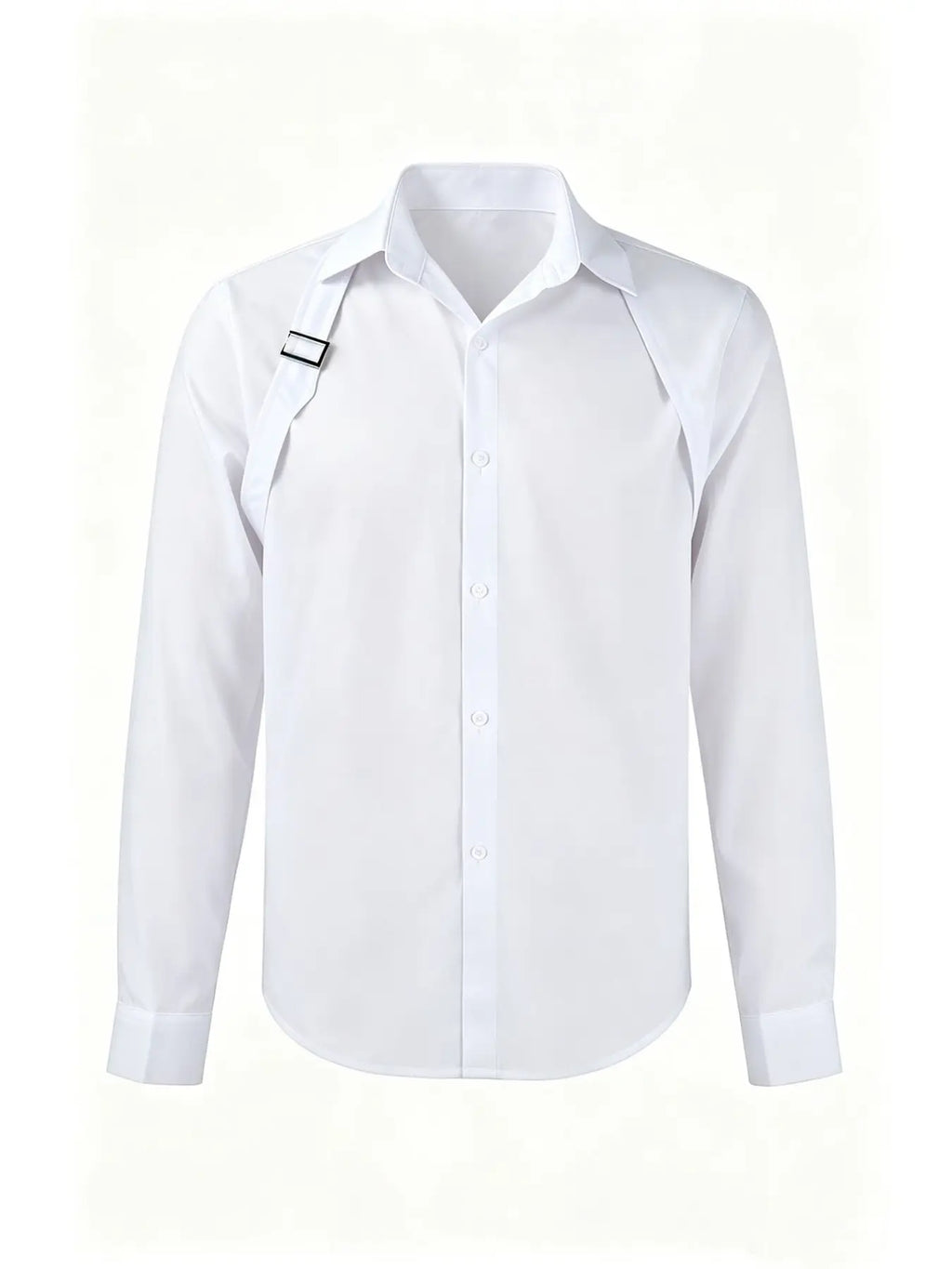White Button-Down Shirt with Shoulder Strap Detail