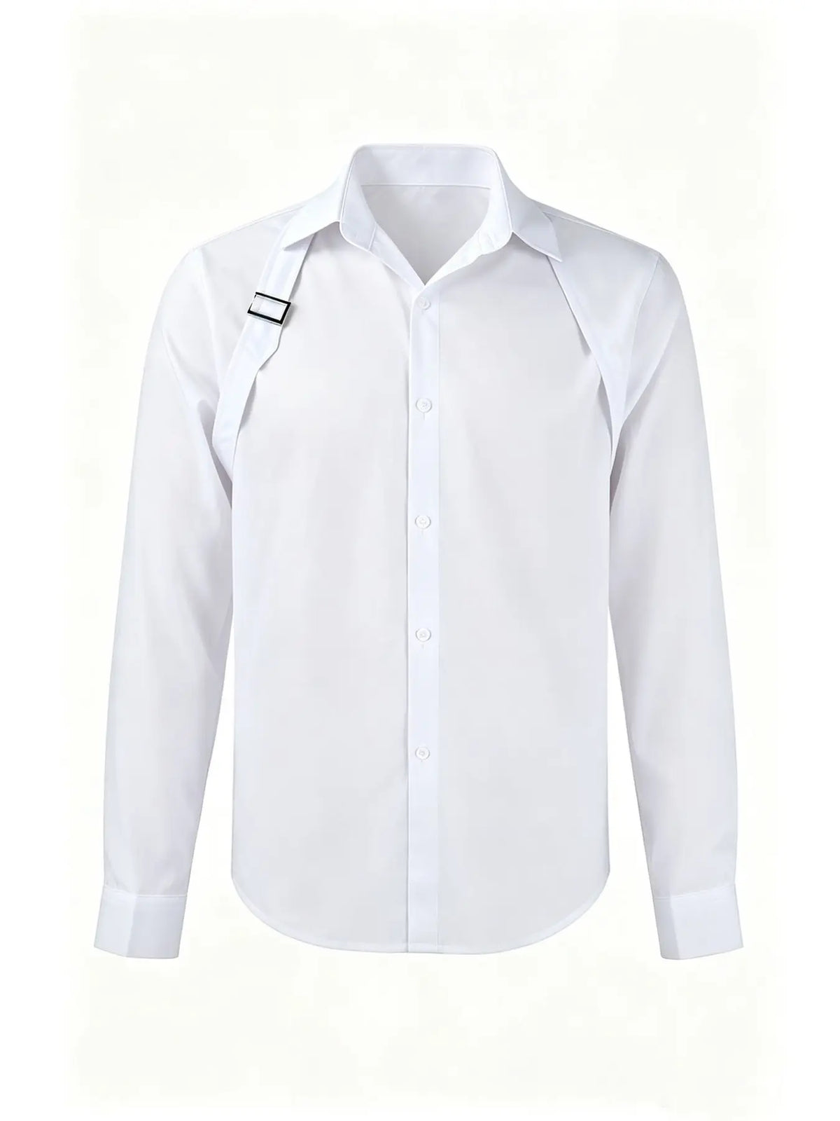 White Button-Down Shirt with Shoulder Strap Detail