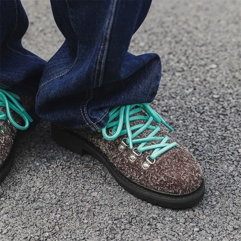Grey Suede Lace-Up Shoes with Thick Black Sole