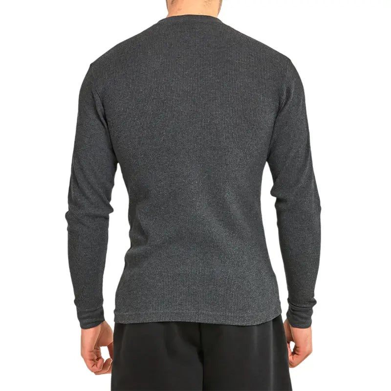 Charcoal Waffle Knit Long Sleeve Crew Shirts