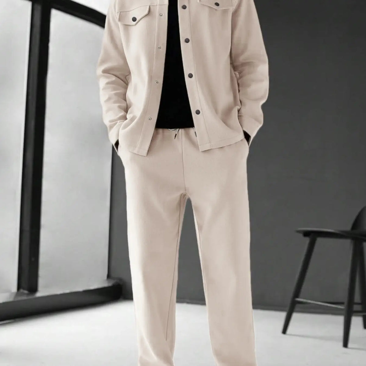 Grey Pocket Jacket and Straight Trousers Set