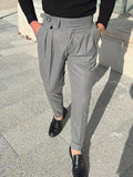 Gray Pleated High-Waist Tapered Dress Pants