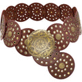 Brown Round Disc Belt with Brass Buckle
