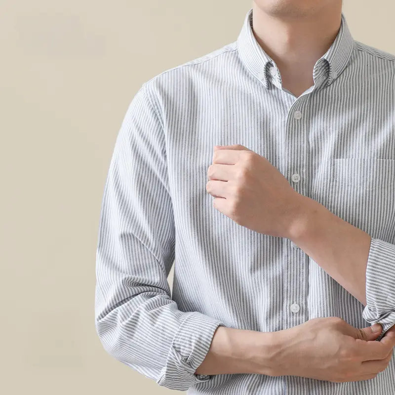 Blue Striped Button-Down Collar Cotton Shirt