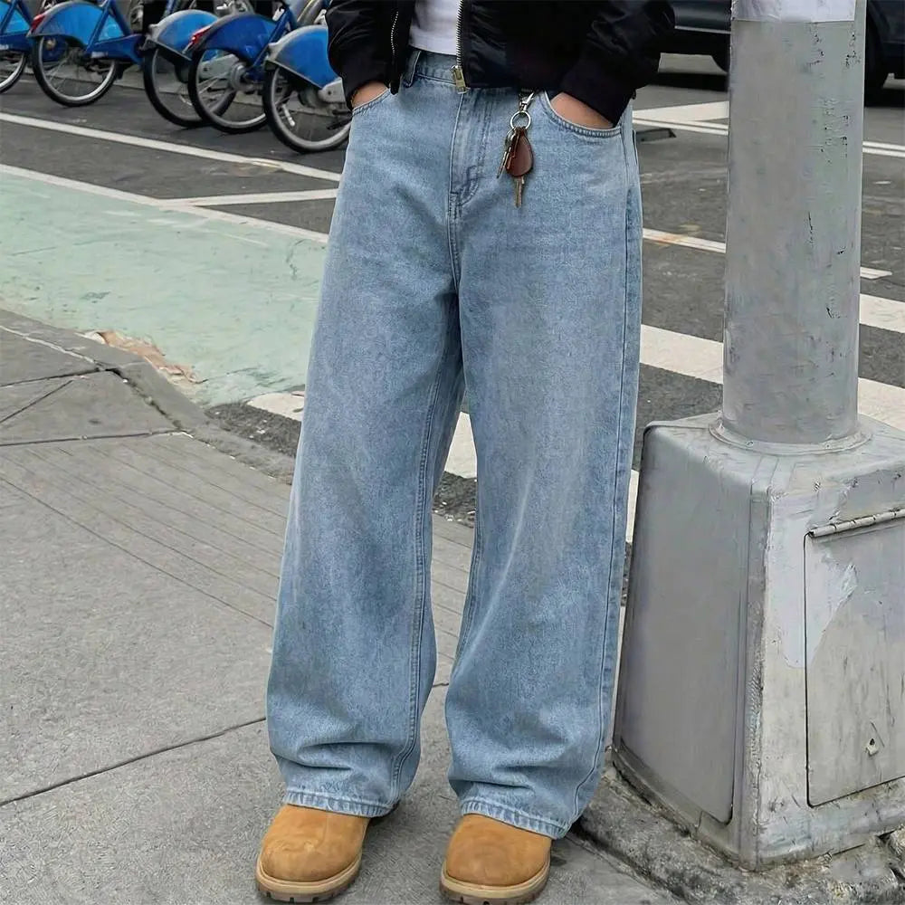 Light Wash Baggy Wide-Leg Denim Jeans