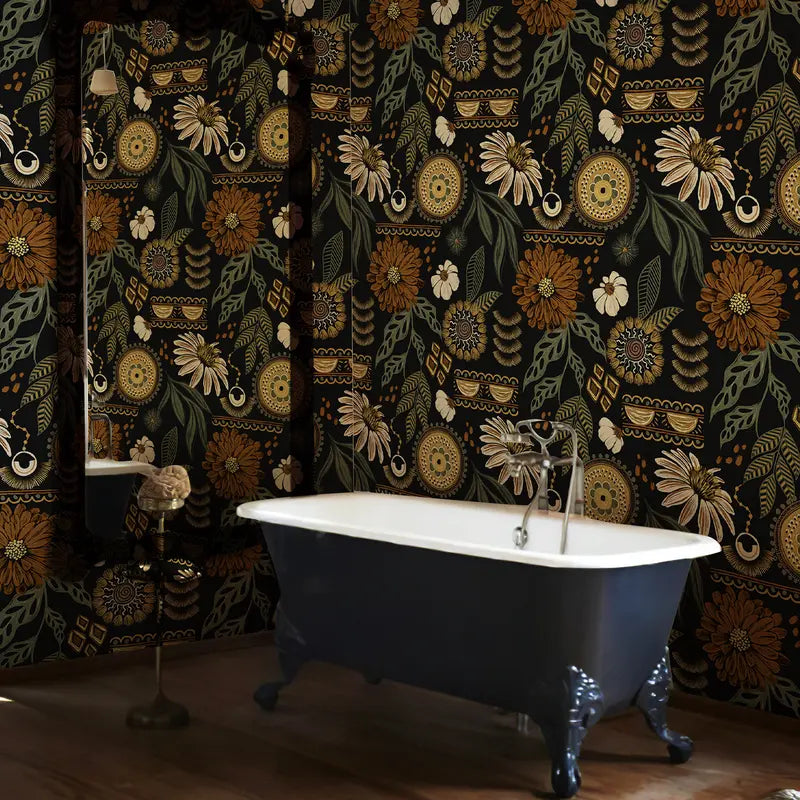 Dark Botanical Floral Peel and Stick Wallpaper