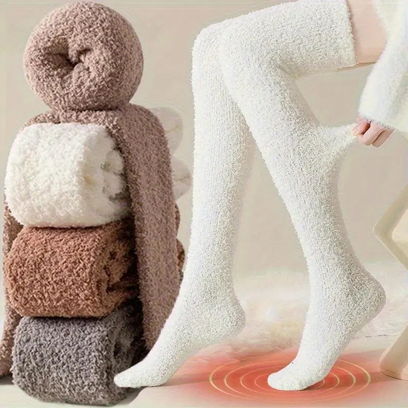 Fluffy Over-the-Knee Socks in Neutral Shades