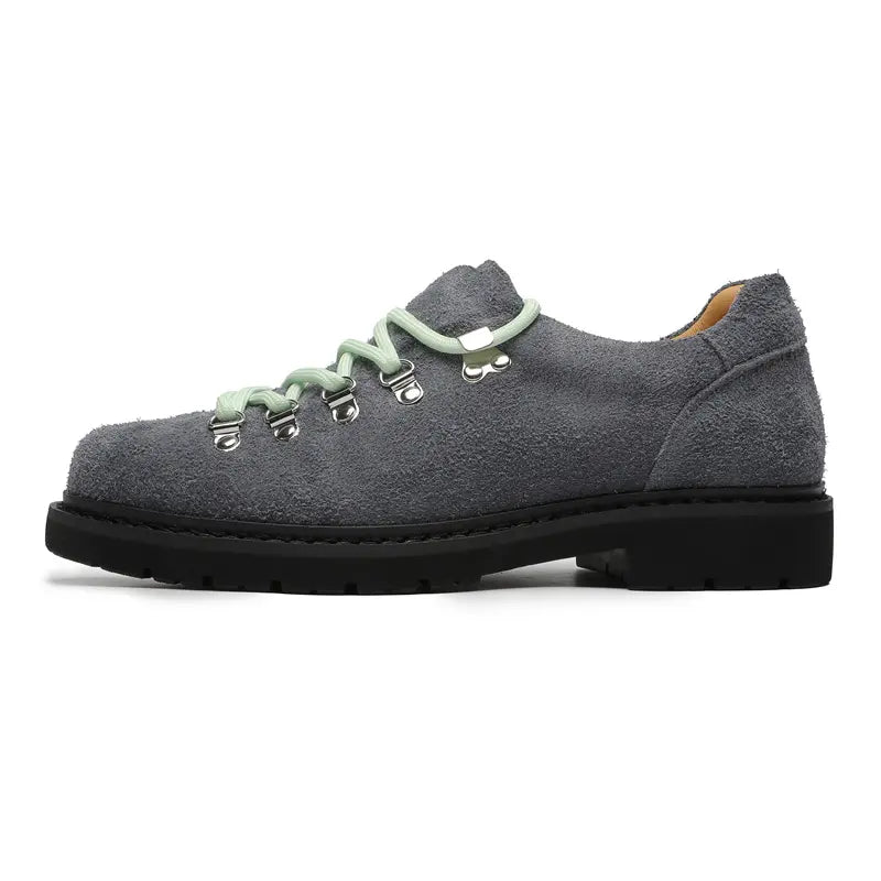Grey Suede Lace-Up Shoes with Thick Black Sole