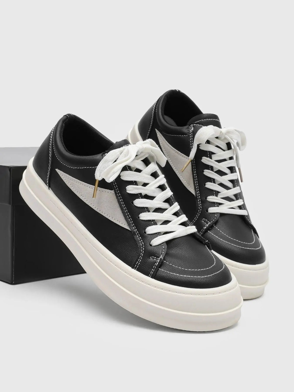 Black Platform Sneakers With White Laces and Sole