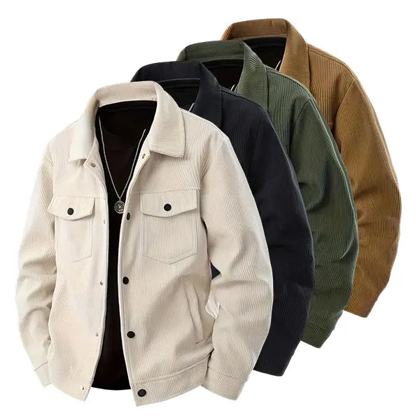 Corduroy Button-Front Jacket with Chest Flap Pockets