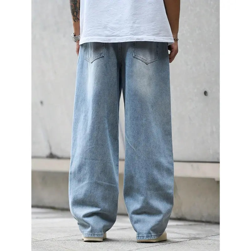 Light Wash Baggy Wide-Leg Denim Jeans