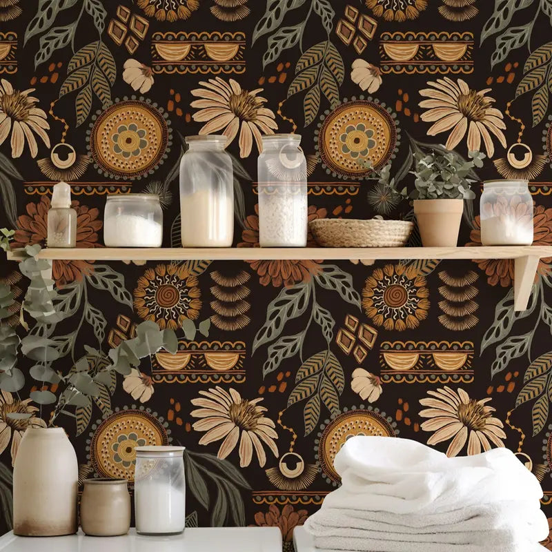 Dark Botanical Floral Peel and Stick Wallpaper