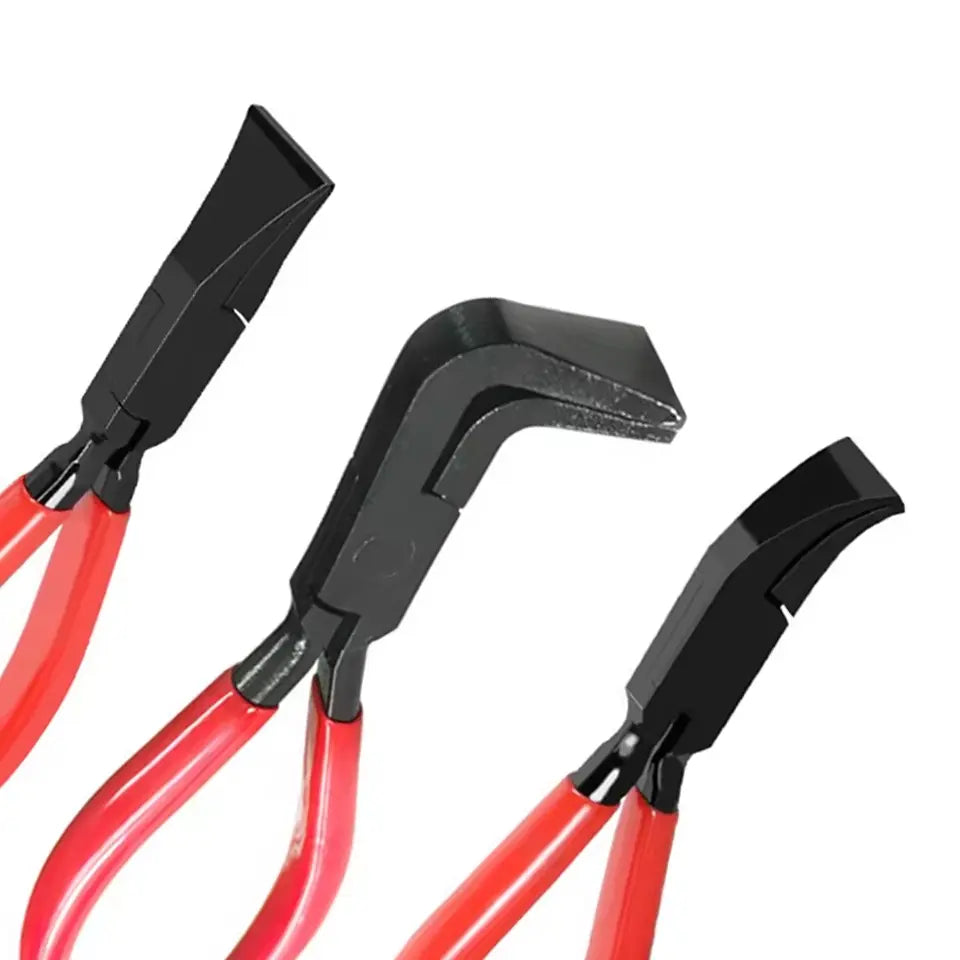 Three Bent-Jaw Sheet Metal Pliers with Red Handles