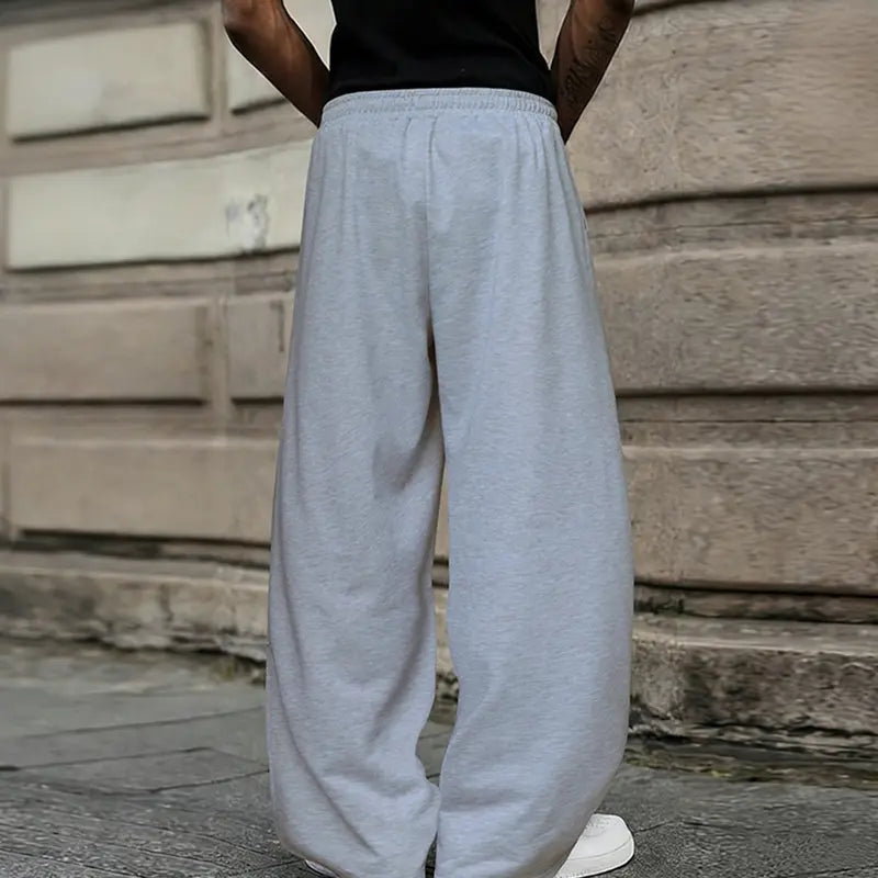 Gray and Black Drawstring Wide Leg Sweatpants