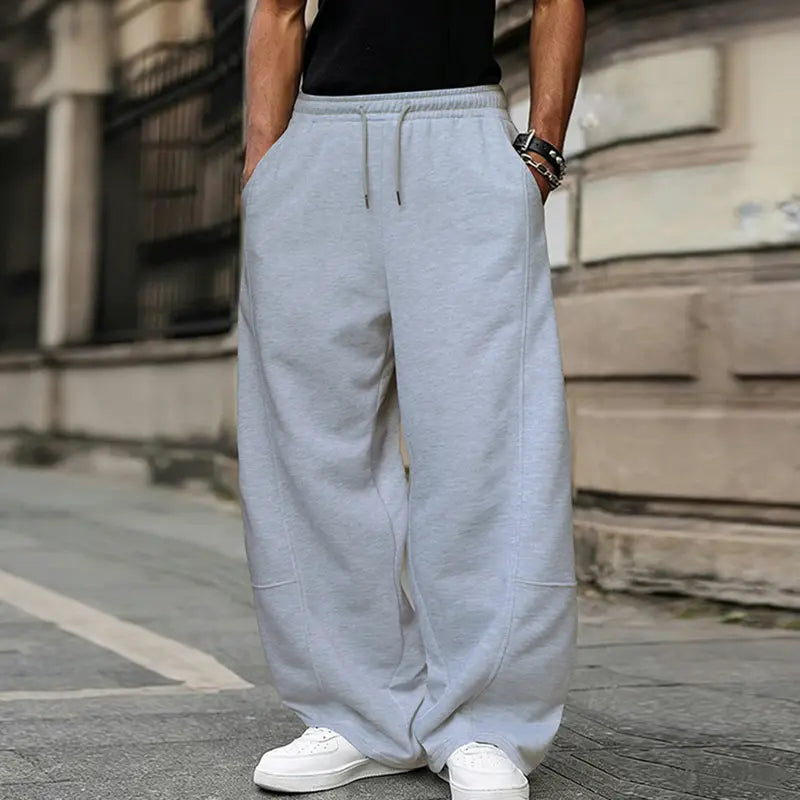Gray and Black Drawstring Wide Leg Sweatpants
