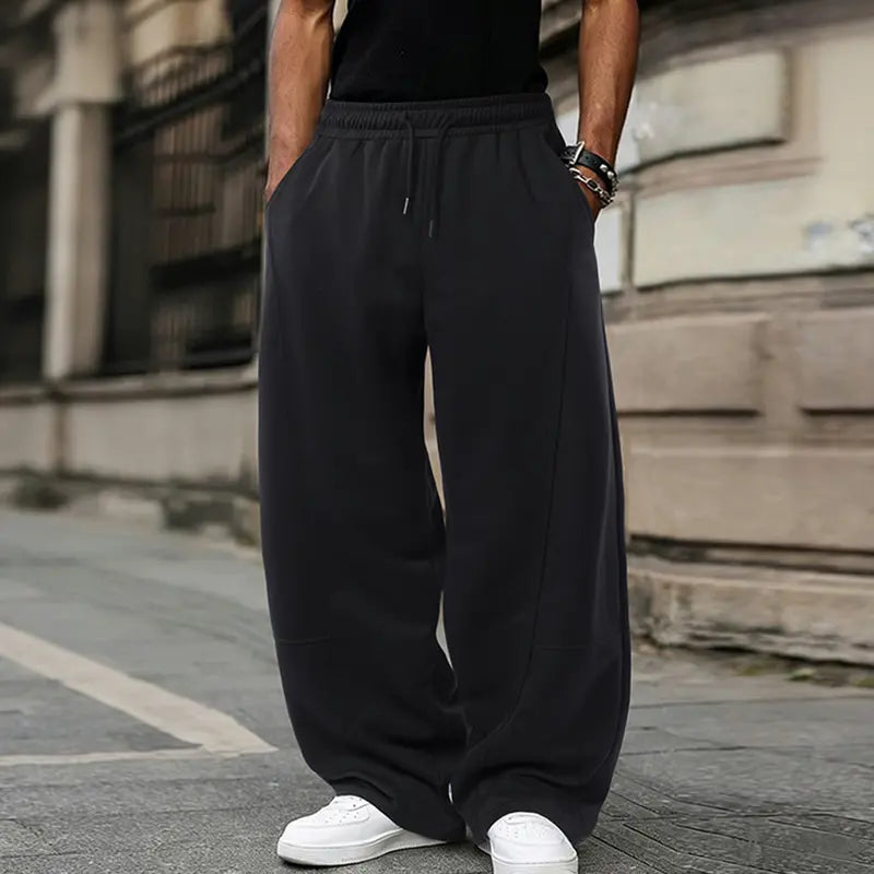 Gray and Black Drawstring Wide Leg Sweatpants