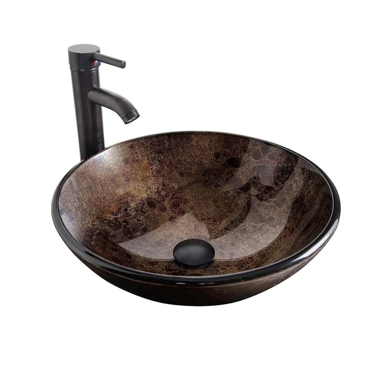 Round Brown Glass Vessel Sink with Faucet