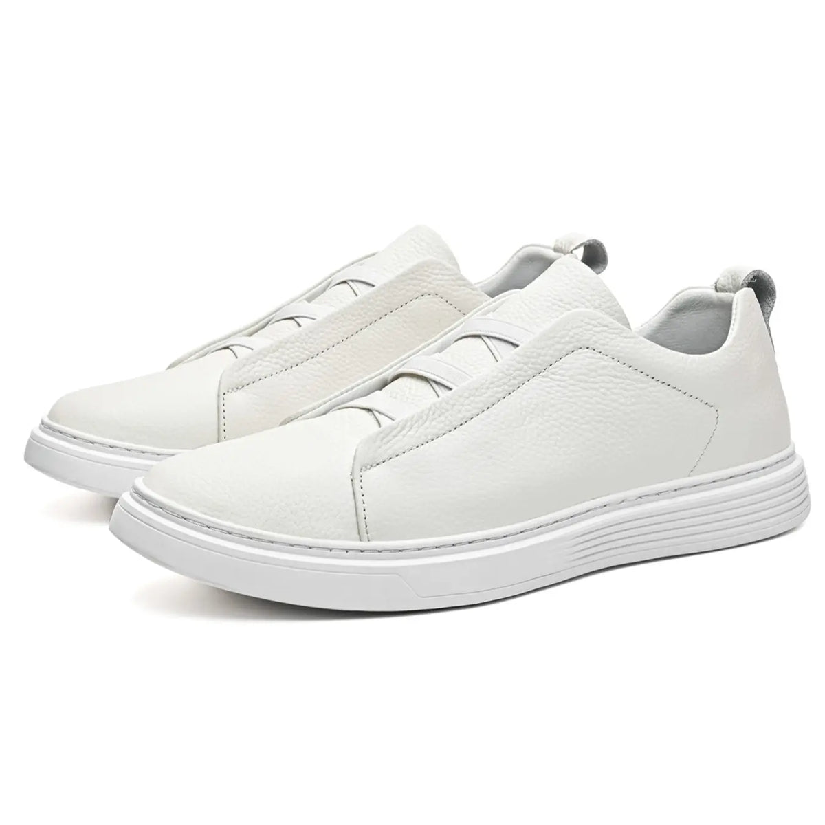 White Leather Low Top Slip-On Sneakers