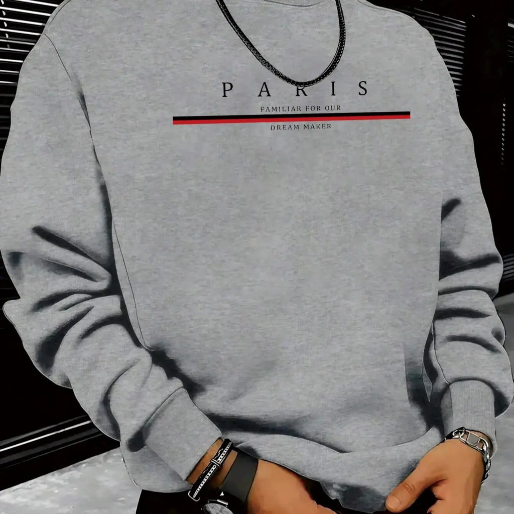 Cream Crew Neck Pullover Sweatshirt with Chest Print