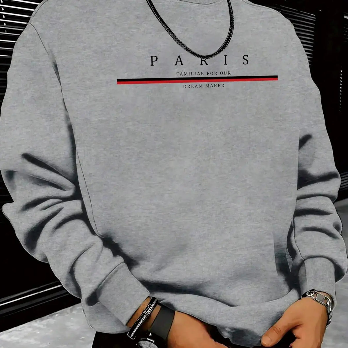 Cream Crew Neck Pullover Sweatshirt with Chest Print