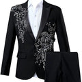 Black Two-Piece Suit with Beaded Floral Appliqué