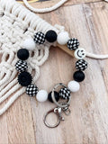 Black and White Beaded Wristlet Keychain